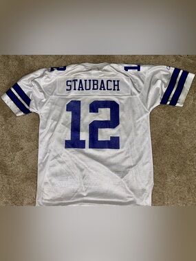 Equipment White & Blue Staubach #12 Mesh Football Jersey